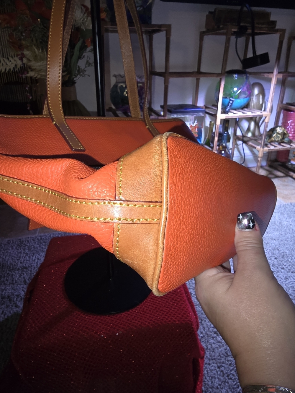 🦆Dooney & Bourke Orange Pebbled Leather Tote with Tan Trim EUC - Picture 6 of 15